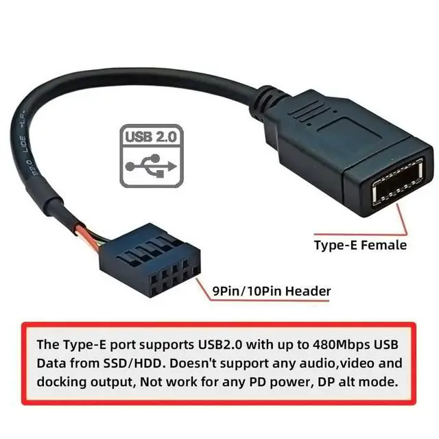 Alt view image 6 of 7 - USB 2.0 9Pin Male to USB 3.1 Type E Key-A Female Front Panel Socket to 9Pin Mainboard Header Extension Cable 0.49FT
