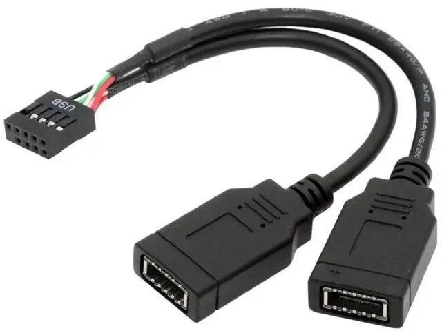 Main image of USB 2.0 9Pin Male 1 to 2 USB 3.1 Type E Key-A Female Front Panel Socket to 9Pin Mainboard Header Extension Cable 0.49FT