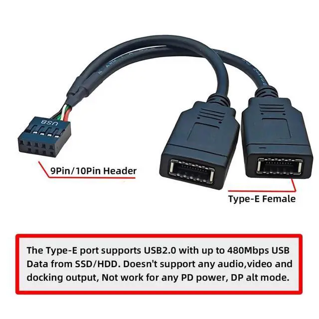 Alt view image 6 of 7 - USB 2.0 9Pin Male 1 to 2 USB 3.1 Type E Key-A Female Front Panel Socket to 9Pin Mainboard Header Extension Cable 0.49FT
