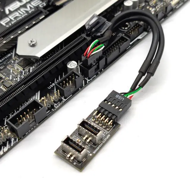 Alt view image 3 of 7 - USB 2.0 9Pin/10Pin 1 to 2 USB 3.1 Type E Female Front Panel Socket Mainboard Header Extension Adapter