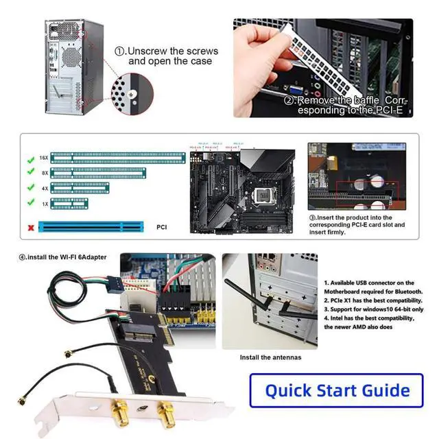 Alt view image 3 of 7 - PCI-E X1 to NGFF A+E/E-Key Wireless Network Card PCI Express Expansion Card Adapter with Dual Antenna for Wifi5 Wifi6 Wifi6E,Bluetooth 5.3(USB Port),Supports Windows 11/10