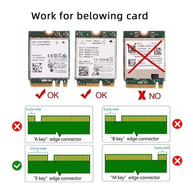 Alt view image 7 of 7 - PCI-E X1 to NGFF A+E/E-Key Wireless Network Card PCI Express Expansion Card Adapter with Dual Antenna for Wifi5 Wifi6 Wifi6E,Bluetooth 5.3(USB Port),Supports Windows 11/10