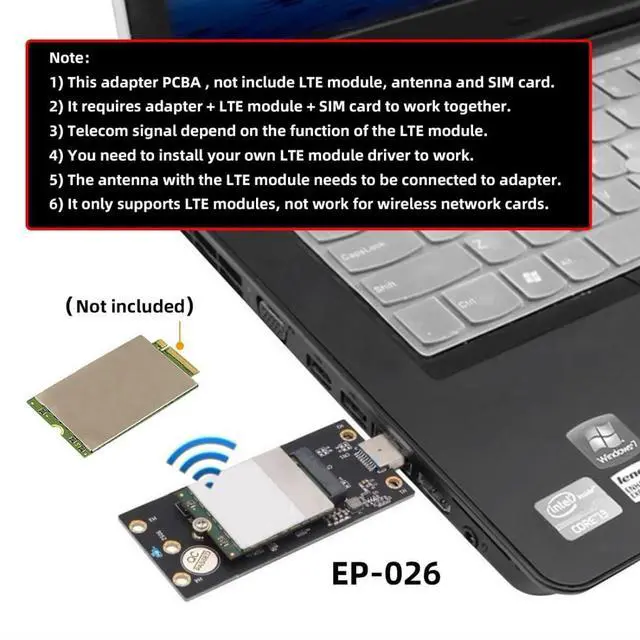 Alt view image 5 of 7 - WWAN Card NGFF M.2 Key-B to USB 3.0 Riser Card Adapter with SIM Slot for 3G/4G/5G LTE Wireless Module Modem Card