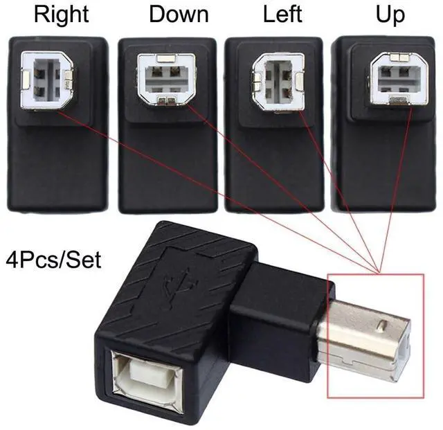 Alt view image 5 of 7 - 4 Pack USB 2.0 Type B Printer Male to Female 90 Degree Angled Gender Changer Connector Adapter for Disk Scanner