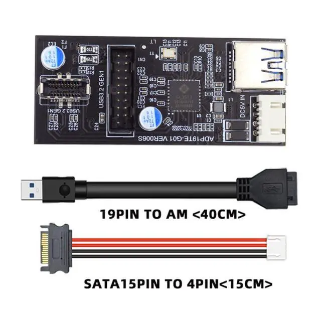 Alt view image 2 of 6 - USB 3.0 19/20Pin to USB 3.0 19/20Pin USB 3.1 Type E HUB Port Multiplier PCBA Adapter with SATA Power Cable