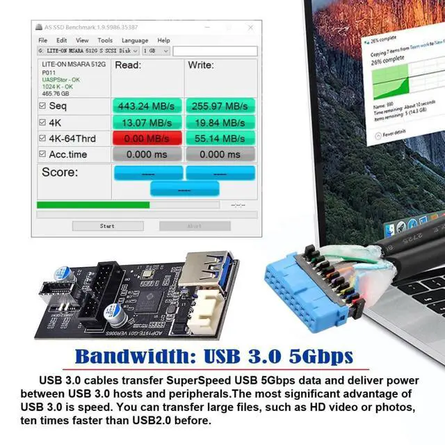Alt view image 5 of 6 - USB 3.0 19/20Pin to USB 3.0 19/20Pin USB 3.1 Type E HUB Port Multiplier PCBA Adapter with SATA Power Cable