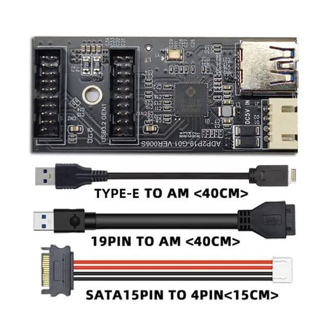 Alt view image 3 of 7 - USB 3.1 Type E 1 to 2 USB 3.0 19/20Pin HUB Port Multiplier PCBA Adapter with SATA Power Cable