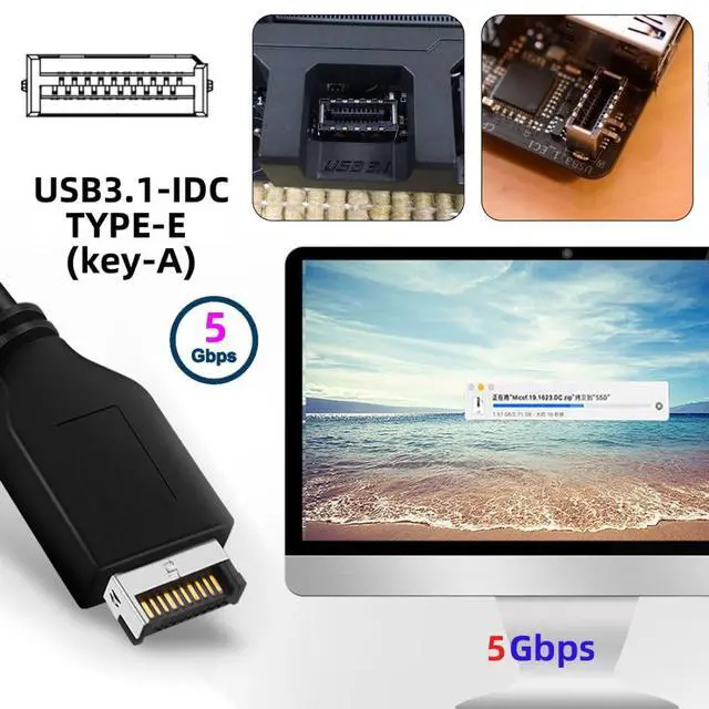 Alt view image 7 of 7 - USB 3.1 Type E 1 to 2 USB 3.0 19/20Pin HUB Port Multiplier PCBA Adapter with SATA Power Cable