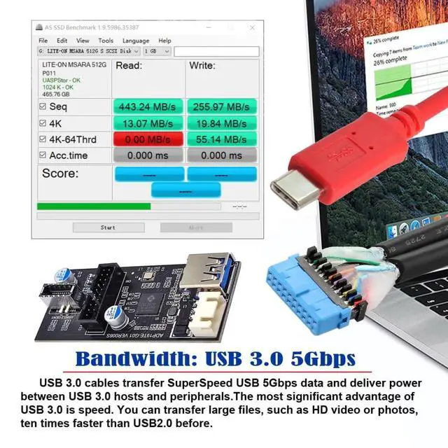 Alt view image 5 of 7 - USB C/USB 3.0 19/20Pin to USB 3.0 19/20Pin USB 3.1 Type E Front Panel Header Port Multiplier Adapter with SATA Power Cable