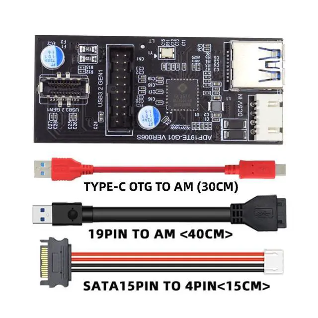 Alt view image 7 of 7 - USB C/USB 3.0 19/20Pin to USB 3.0 19/20Pin USB 3.1 Type E Front Panel Header Port Multiplier Adapter with SATA Power Cable