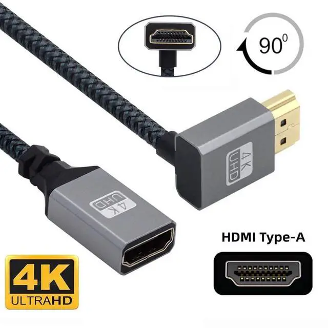 Alt view image 2 of 6 - HDMI 1.4 Cable,HDMI Type A Male to Female Extension Cable Connector 90 Degree UP Angled