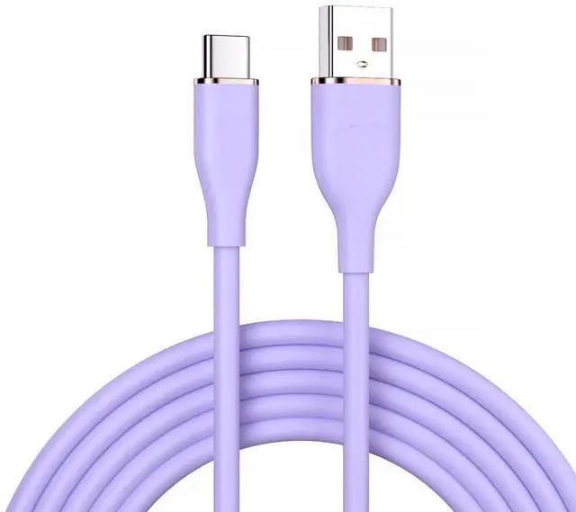 Main image of USB A to C Silicone Cable,USB 2.0 Type C PD 15W Fast Charge Data Extension Cable Compatible with iPhone 15 Purple 6.56FT/2.0M