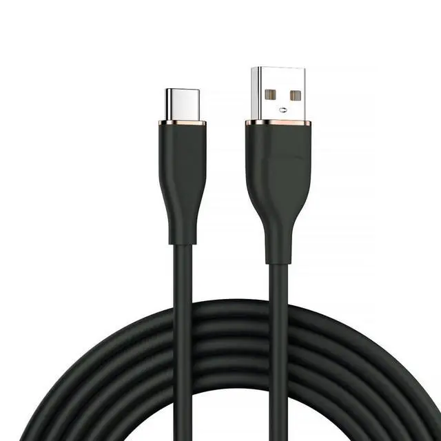 Main image of USB A to C Silicone Cable,USB 2.0 Type C PD 15W Fast Charge Data Extension Cable Compatible with iPhone 15 Black 6.56FT/2.0M