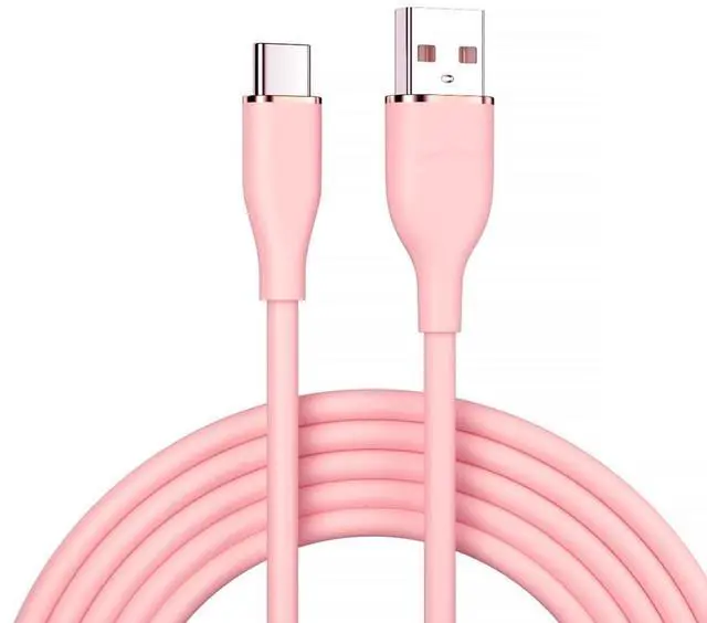 Main image of USB A to C Silicone Cable,USB 2.0 Type C PD 15W Fast Charge Data Extension Cable Compatible with iPhone 15 Pink 3.28FT/1.0M