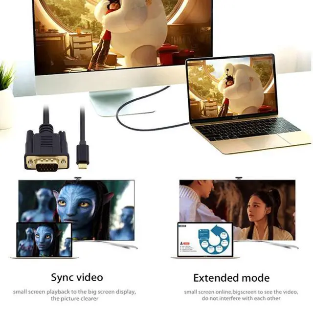 Alt view image 5 of 6 - USB C to VGA Cable,USB 3.1 Type C Source to VGA RGB 1080P 60hz Displays Monitor Cable for Laptop 1.8m