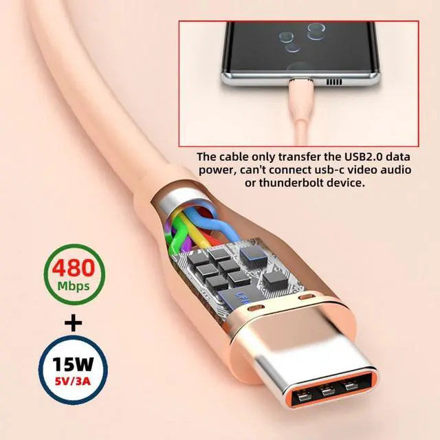 Alt view image 5 of 7 - USB A to C Silicone Cable,USB 2.0 Type C PD 15W Fast Charge Data Extension Cable Compatible with iPhone 15 Black 6.56FT/2.0M