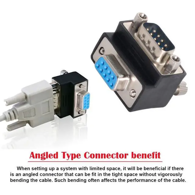 Alt view image 5 of 6 - CY D-Sub RS232 9Pin Male Down Angled 90 Degree to Female Extension Adapter