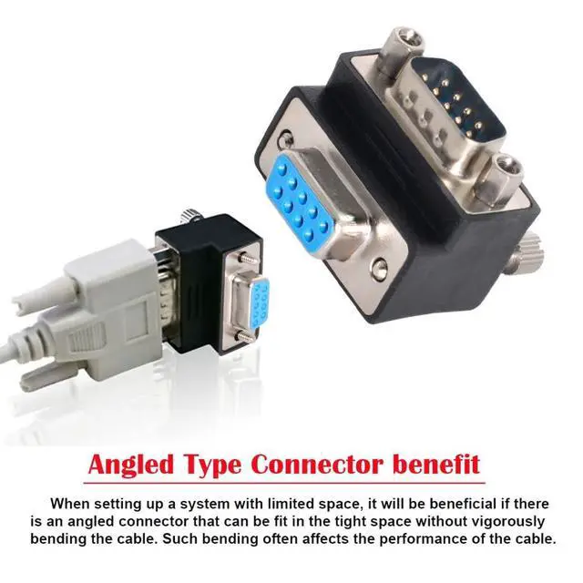 Alt view image 5 of 6 - CY D-Sub RS232 9Pin Male Up Angled 90 Degree to Female Extension Adapter DB9Pin Serial Port Extender