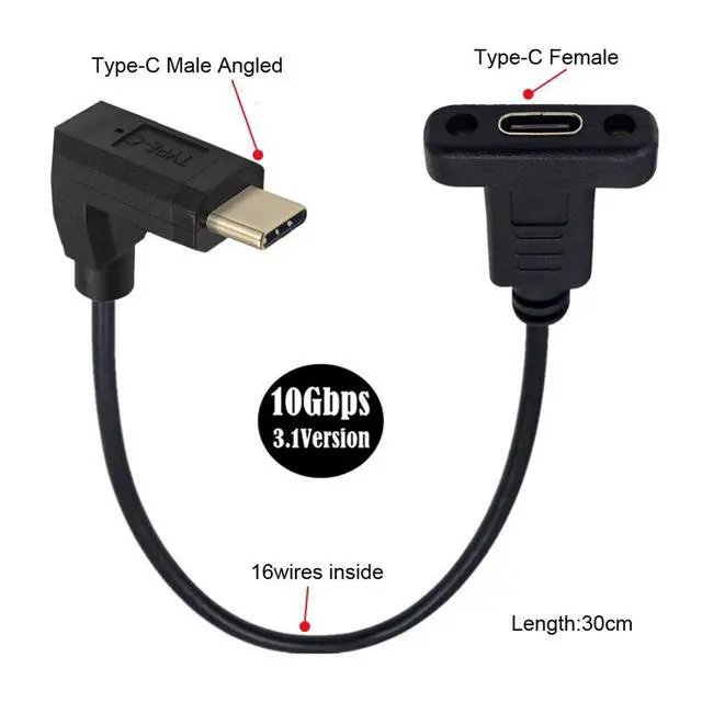 Alt view image 6 of 7 - USB 3.1 Gen 2 10Gbps USB C Male to Female 90 Degree UP Angled Fast Charging Data Video Transfer Extension Cable with Panel Mount Hole 0.3M