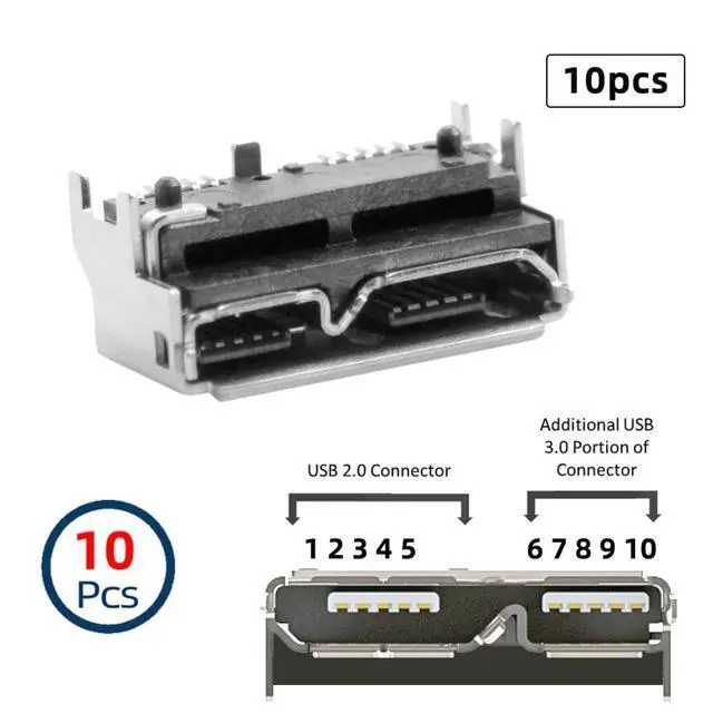 Alt view image 2 of 7 - 10 Pack USB 3.0 Micro-B DIY Connector, Thickness 5.2mm Micro USB 3.0 10Pin Female Socket Port Repair Replacement Solder Adapter