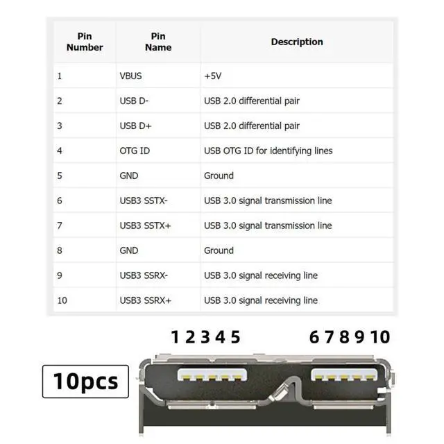 Alt view image 4 of 7 - 10 Pack USB 3.0 Micro-B DIY Connector, Thickness 5.2mm Micro USB 3.0 10Pin Female Socket Port Repair Replacement Solder Adapter