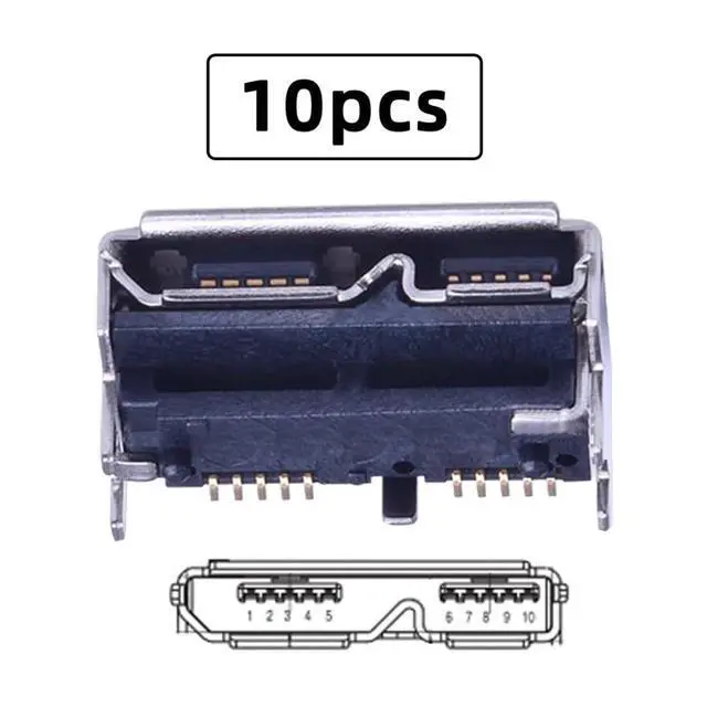 Alt view image 6 of 7 - 10 Pack USB 3.0 Micro-B DIY Connector, Thickness 5.2mm Micro USB 3.0 10Pin Female Socket Port Repair Replacement Solder Adapter
