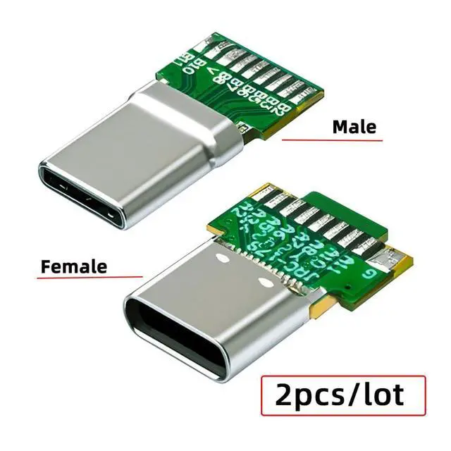 Alt view image 2 of 7 - 2 Pack USB C DIY Connector, USB 3.1 Type C PD 65W 18Pin Male Plug Female Socket Port Repair Replacement Solder Adapter with PCB Board