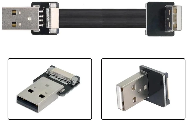 Alt view image 7 of 7 - CY USB 2.0 Type-A Male to USB 2.0 Type-A Male Data Flat Slim FPC Cable 90 Degree Up Angled for FPV & Disk & Scanner & Printer 100CM