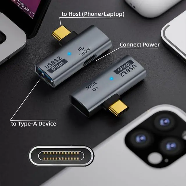 Alt view image 7 of 7 - 2 in 1 USB C to USB 3.2 Adapter Support 100W Fast Charging Compatible with Phone/Tablet/Laptop