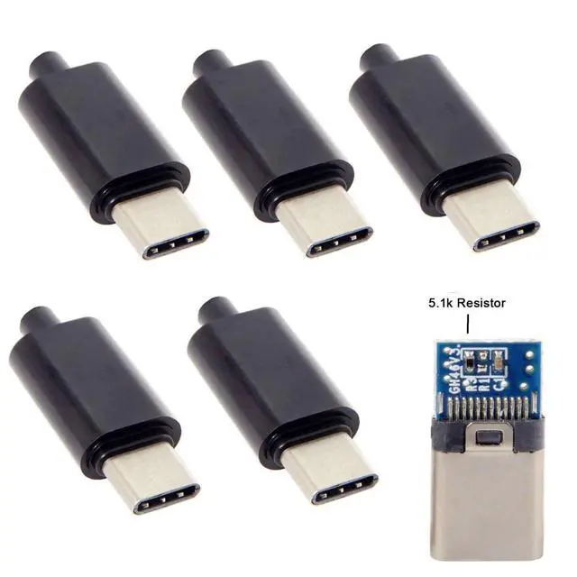 Alt view image 5 of 7 - Solder Type OEM ODM 5pcs/lot DIY 24pin USB Type C USB-C Male OTG Host Type 5.1k Resistor with Black Housing Cover