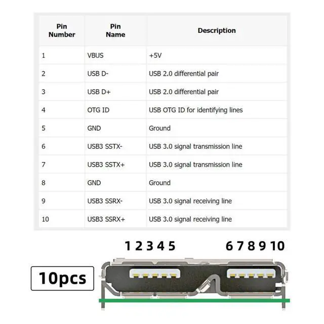 Alt view image 4 of 7 - 10 Pack USB 3.0 Micro-B DIY Connector Micro USB 3.0 10Pin Female Socket Port Repair Replacement Solder Adapter