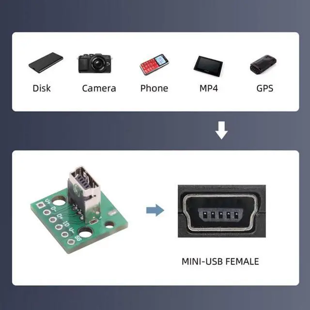 Alt view image 4 of 7 - 5 Pack USB 2.0 DIY Connector,Mini USB 6Pin Female Socket Port Repair Replacement Solder Adapter Vertical Type