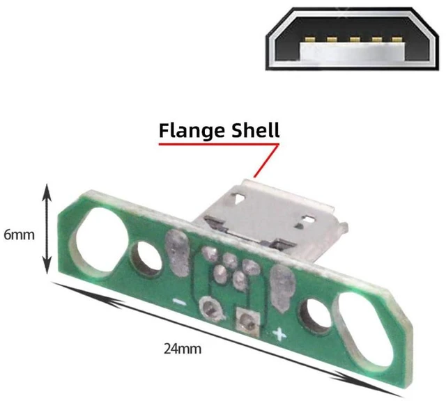 Alt view image 3 of 7 - 5 Pack USB 2.0 DIY Connector,Micro USB 2Pin Female Socket Port Repair Replacement Solder Adapter with Flange