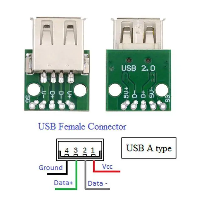 Alt view image 2 of 7 - 5 Pack USB 2.0 DIY Connector,USB 2.0 Type-A 5Pin Female Socket Port Repair Replacement Solder Adapter with Flange