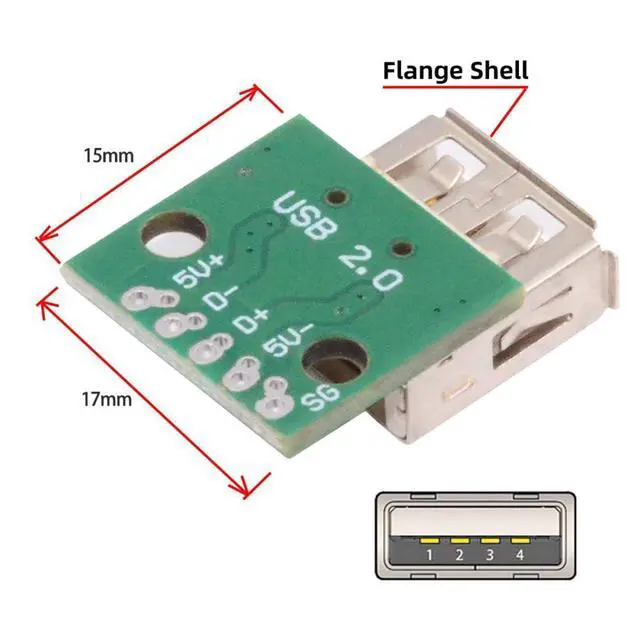Alt view image 5 of 7 - 5 Pack USB 2.0 DIY Connector,USB 2.0 Type-A 5Pin Female Socket Port Repair Replacement Solder Adapter with Flange