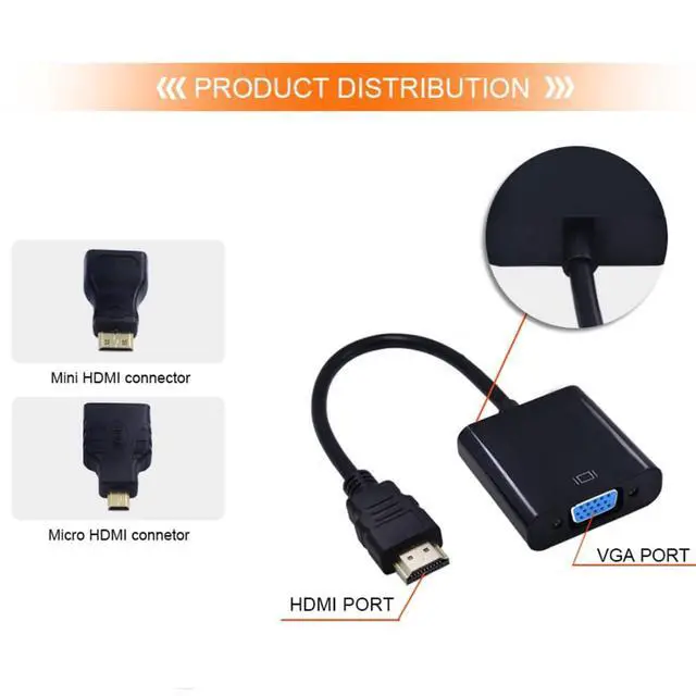Alt view image 4 of 7 - HDMI to VGA Adapter, Gold-Plated HDMI Male to VGA Female Cable Adapter with Micro/Mini HDMI Converter for Computer, Desktop, Laptop, Monitor, Projector