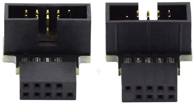 Main image of 2 Pack USB 2.0 Front Panel Header 9/10Pin Male to Female 90 Degree Angled Direction Gender Changer Connector Adapter
