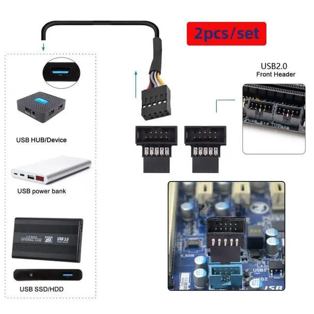 Alt view image 2 of 7 - 2 Pack USB 2.0 Front Panel Header 9/10Pin Male to Female 90 Degree Angled Direction Gender Changer Connector Adapter