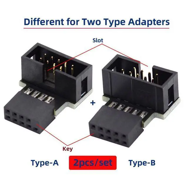 Alt view image 3 of 7 - 2 Pack USB 2.0 Front Panel Header 9/10Pin Male to Female 90 Degree Angled Direction Gender Changer Connector Adapter