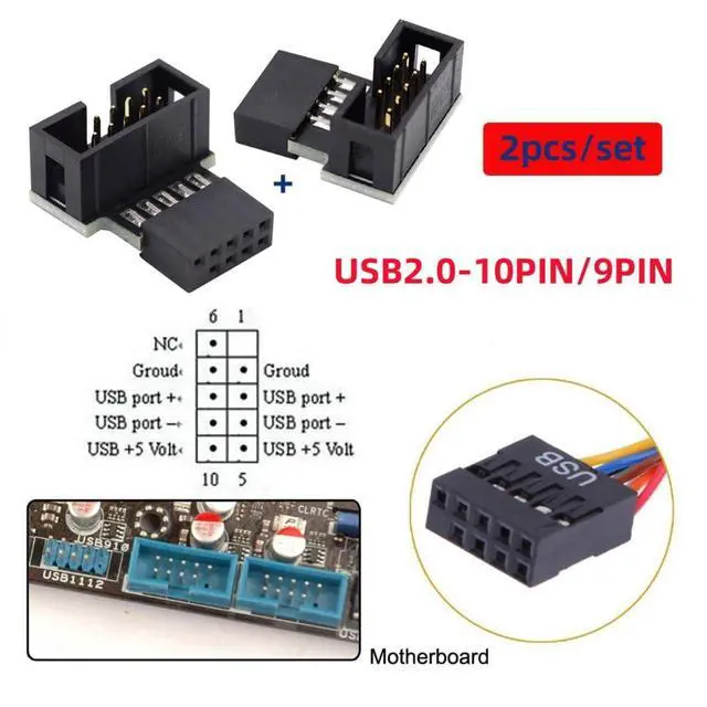 Alt view image 5 of 7 - 2 Pack USB 2.0 Front Panel Header 9/10Pin Male to Female 90 Degree Angled Direction Gender Changer Connector Adapter