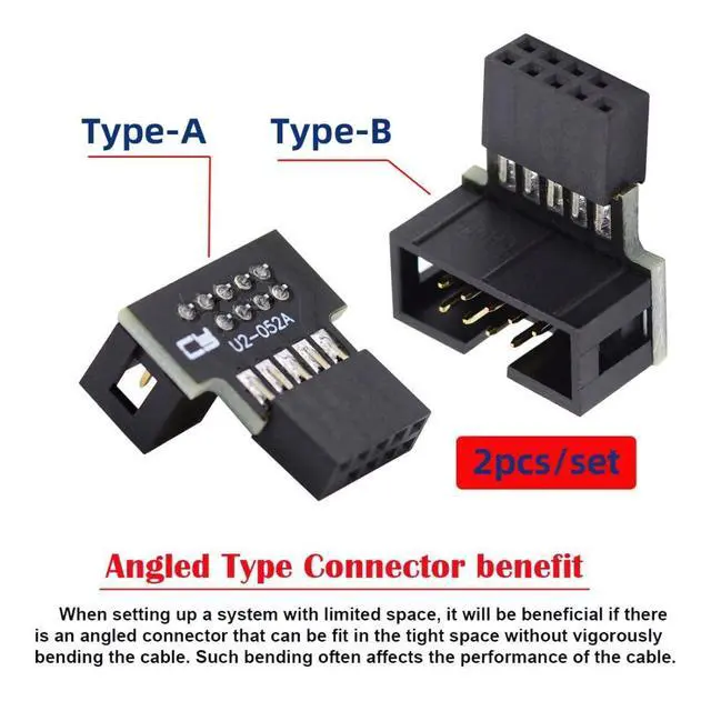 Alt view image 7 of 7 - 2 Pack USB 2.0 Front Panel Header 9/10Pin Male to Female 90 Degree Angled Direction Gender Changer Connector Adapter