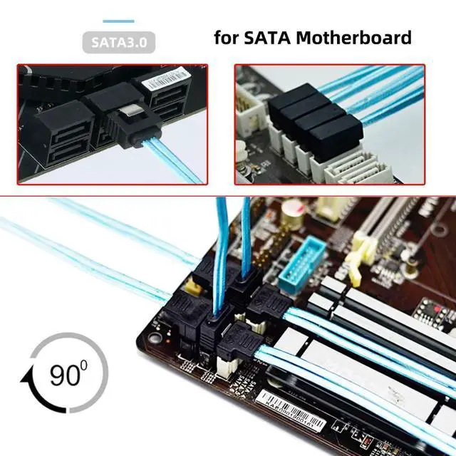 Alt view image 4 of 7 - 4 Pack SATA 3.0 Cable,SATA III 7Pin Male to Male 90 Degree Angled Data Extension Cable for Hard Disk/Optical Drive/Burner 0.82FT/0.25M