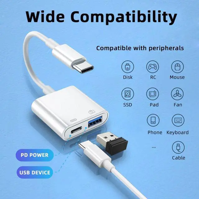 Alt view image 2 of 7 - 2 in 1 USB C to USB 3.0 Socket OTG Adapter with PD 24W Charge for Laptop Tablet Phone