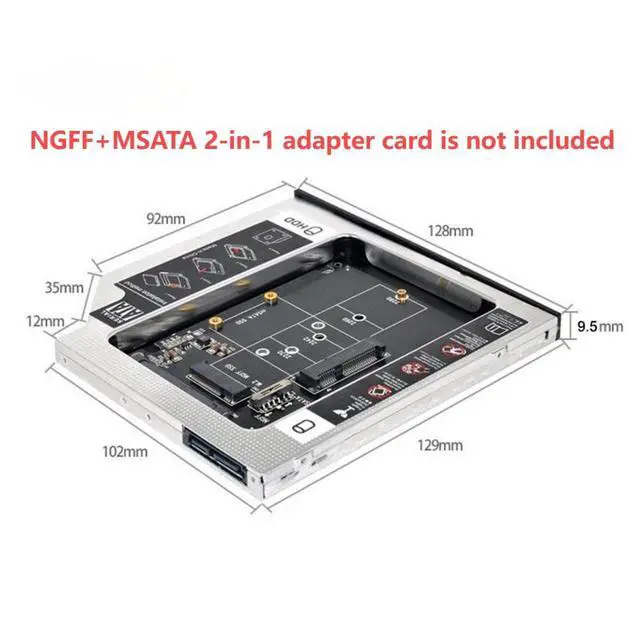 Alt view image 6 of 7 - Universal 9.5mm SATA to SATA 2nd SSD HDD Hard Drive Caddy Adapter Tray for Laptop Optical Drive Slot