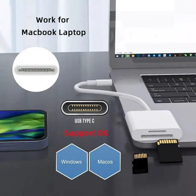 Alt view image 3 of 7 - 2 in 1 USB C to TF Micro SD SDXC SDHC Card Reader Adapter 480Mbps Compatible with Laptop Tablet Phone