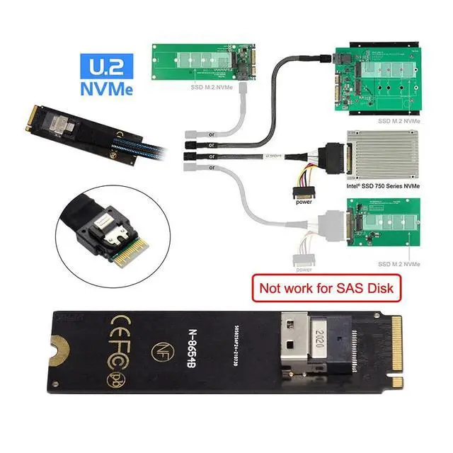 Alt view image 3 of 7 - Slimline SAS SFF-8654 to M.2 NGFF Adapter 2280MM for U.2 SFF-8639 NVME PCIe SSD