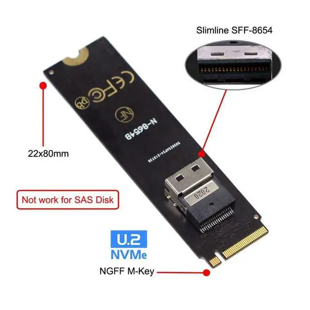 Alt view image 4 of 7 - PCIe 4.0 M.2 NGFF to Slimline SAS SFF-8654 Adapter 2280MM with SFF-8654 to SFF-8639 Cable for U.2 SFF-8639 NVME PCIe SSD