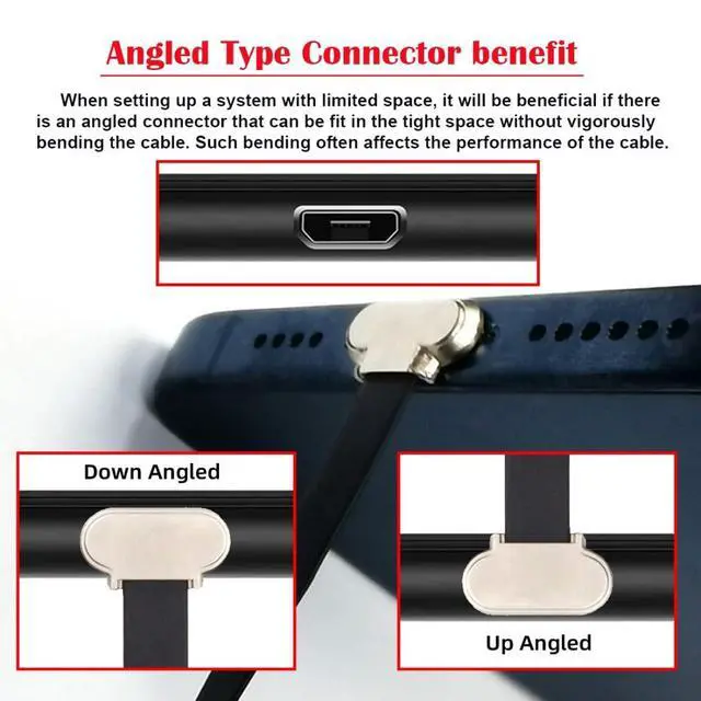 Alt view image 3 of 7 - Micro USB Short Flat Cable, USB 2.0 Micro USB 5Pin Dual 90 Degree Angled 5V2A Fast Charge Data Extension Cable 0.52FT