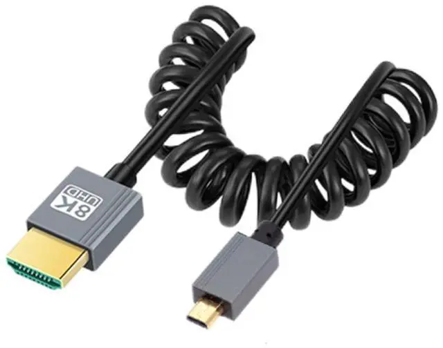 Main image of HDMI 2.1 Coiled Cable,HDMI Male to Micro HDMI Male 8K@60Hz 4K@120Hz 48Gbps Ultra High-Speed Gold-Plated Cable 1.0M/3.28FT for TV, Monitor, Computer