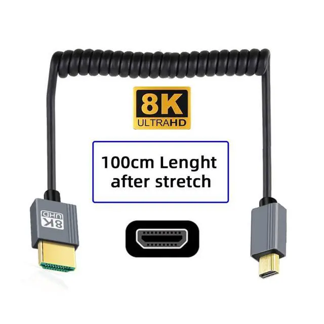 Alt view image 5 of 7 - HDMI 2.1 Coiled Cable,HDMI Male to Micro HDMI Male 8K@60Hz 4K@120Hz 48Gbps Ultra High-Speed Gold-Plated Cable 1.0M/3.28FT for TV, Monitor, Computer